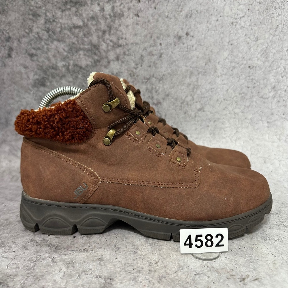 JBU Liza Ankle Boot Women 8 Brown Water Resistant Faux Fur Trim Lace Up Hiking